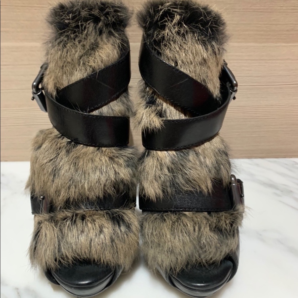 BRAND NEW BLACK HEELS W/ FUR - cross ankle strap